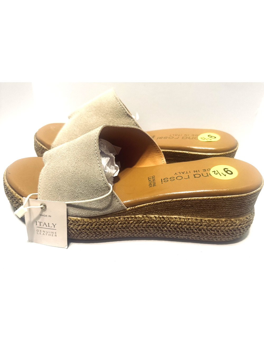 Simona Rossi Beige Suede Sandals Slides Slip On Wedges Size 9.5 Made in Italy
